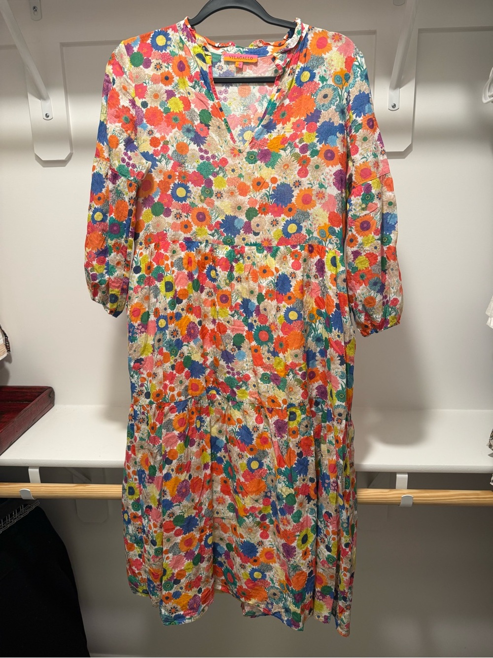 Vilagallo Multi-Color Floral Tiered Midi Dress